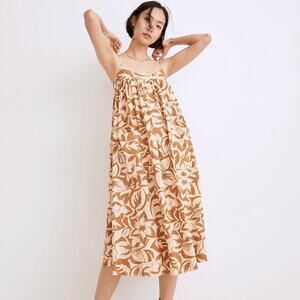 Madewell Linen-Blend Cami Midi Dress in Tan Tropicale Floral Women's Medium $108